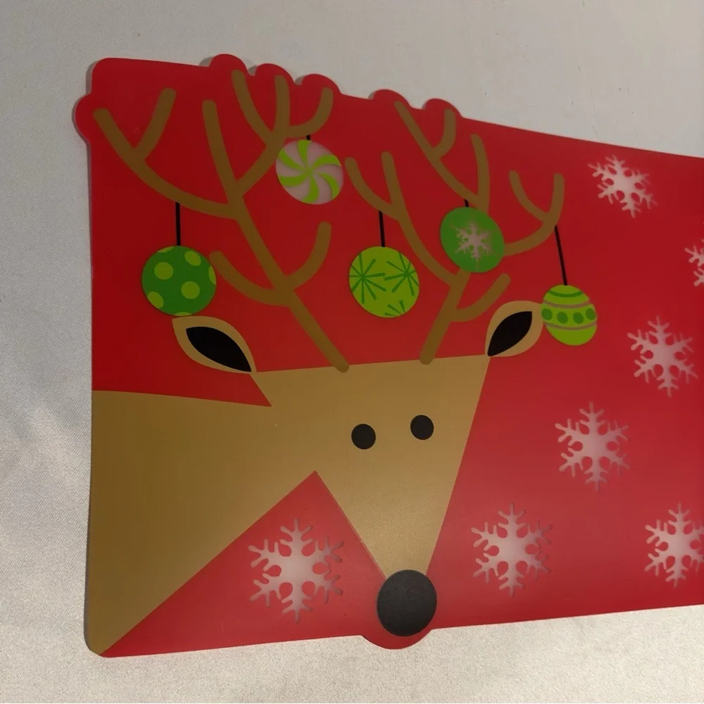 Vintage Red Reindeer Placemats Winter Christmas Table Decor Set of 6